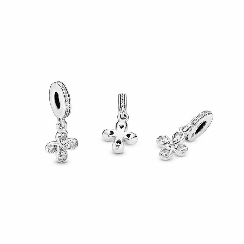 Pandora Four-Petal Flower Dangle Charm Silver Egypt DP0381256